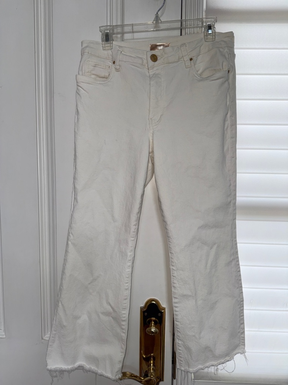 Kut from the Kloth Kelsey High Rise Ankle Flare Jeans in Ecru with Raw Hem, 10P